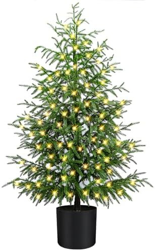 4FT Pre-Lit Artificial Norfolk Pine Christmas Tree – Realistic Potted Tree with 100 LED Lights ... | Amazon (US)