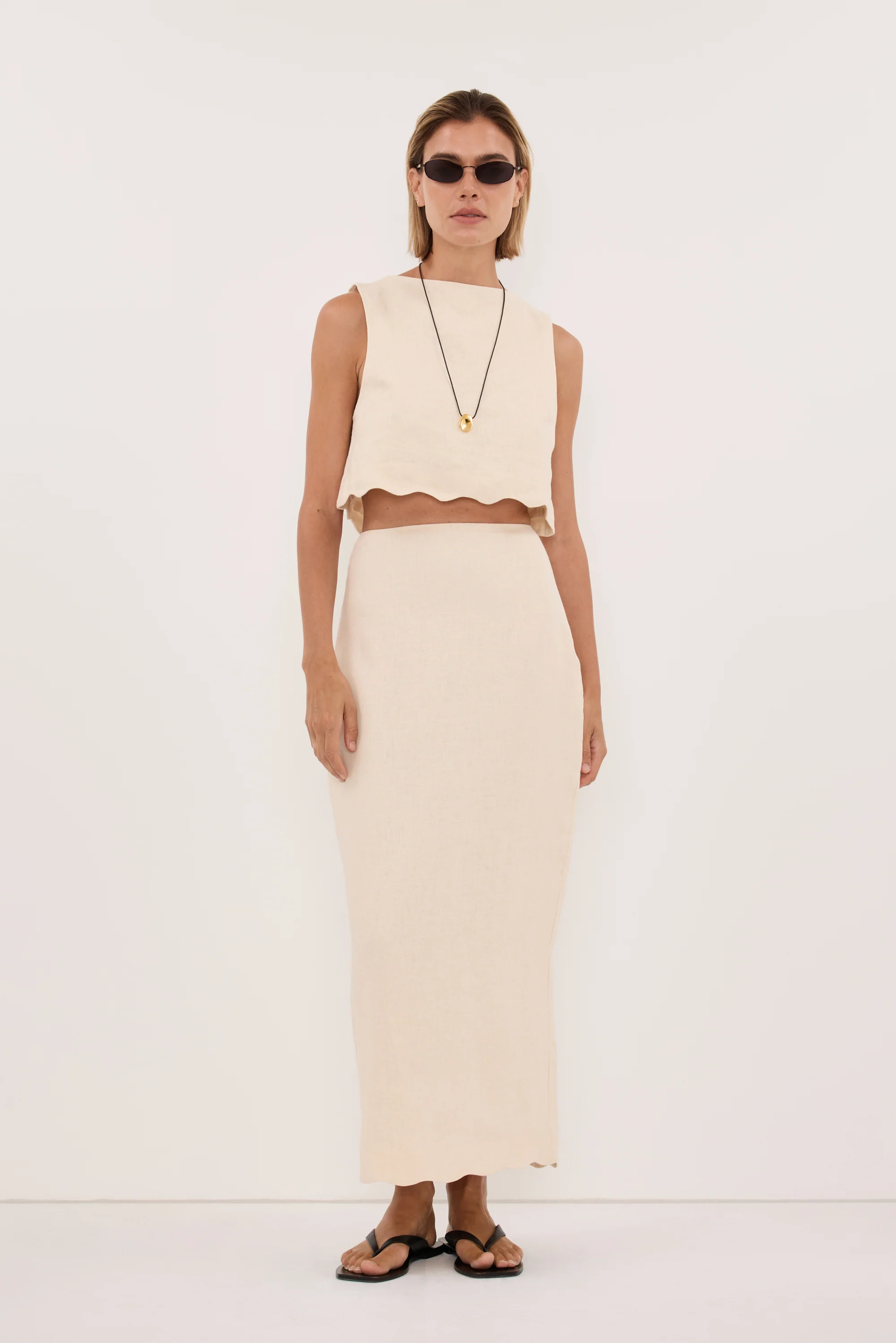LELA SANDSTONE LINEN MIDI SKIRT | DISSH