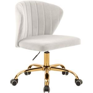 Meridian Furniture Finley Swivel Adjustable Cream Velvet and Gold Office Chair | Cymax