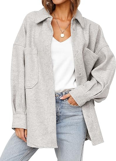 MEROKEETY Women's 2024 Fall Oversized Long Sleeve Shacket Jacket Button Down Wool Blend Coats wit... | Amazon (US)