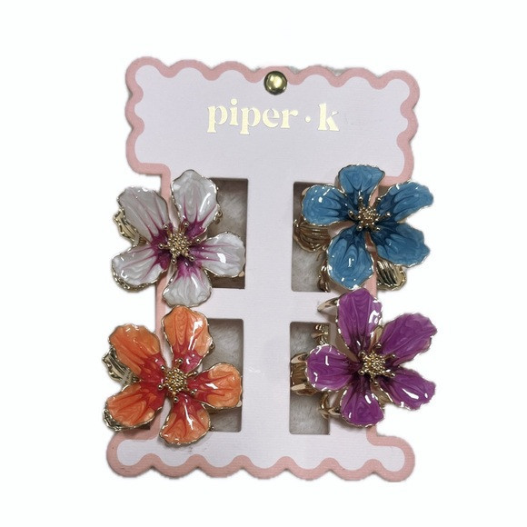 NWT ⚜️🌺⚜️ Piper K Pink, Orange, Purple and Blue Floral Hair Clips Set of 4 | Poshmark