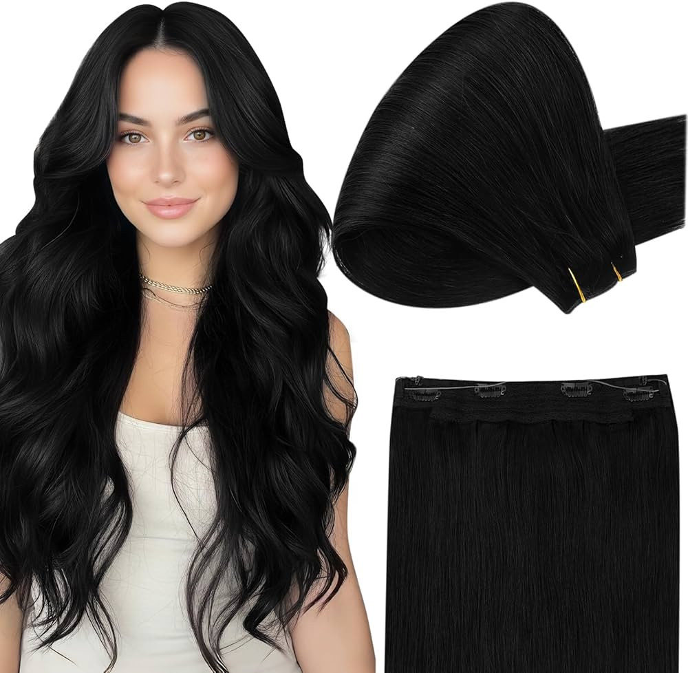 Fshine Wire Hair Extensions 20 Inch 126 G Jet Black Adjustable Fish Line Hair Extensions Remy Hum... | Amazon (US)