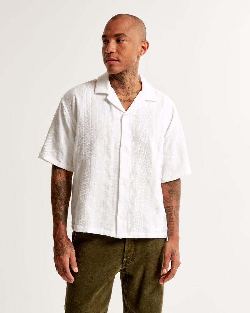 Camp Collar Cropped Summer Linen-Blend Shirt | Abercrombie & Fitch (US)