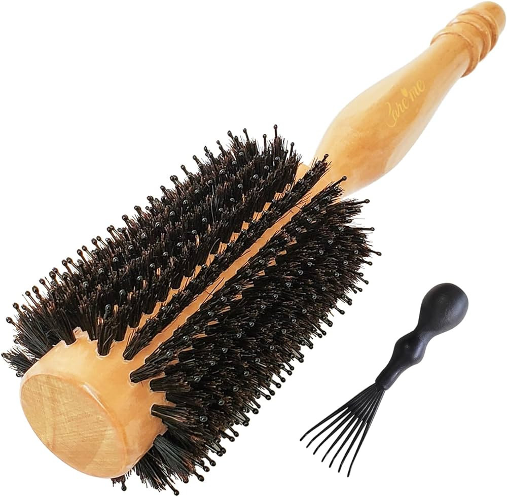 Wood Round Hair Brush with High-Density Boar Bristle for Blow Drying, Straightening, Styling Shou... | Amazon (US)