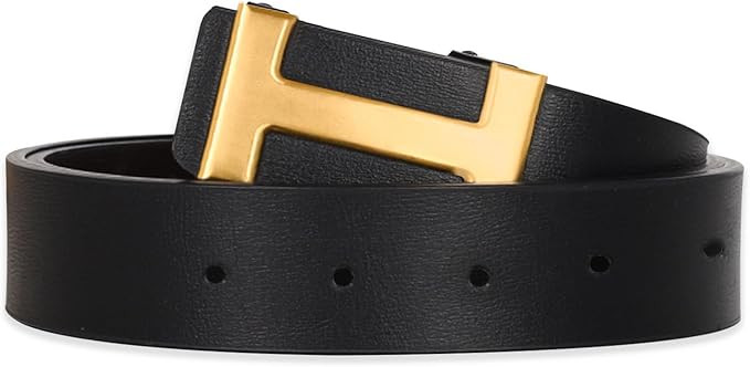 Men&Womens Leather Dress Belt Business Automatic Buckle Belt Color-Black Silver Gold | Amazon (US)