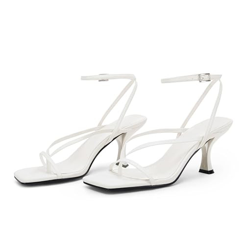 PiePieBuy Women's Lace Up Heeled Sandals Square Flip Flop High Heels Strappy Party Shoes | Amazon (US)