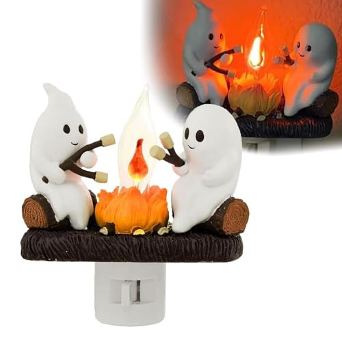 Ghost Campfire Flickering Night Light, Ghosts Campfire Flicker Flame Halloween Nightlight, 3D LED Small Electric Faux Campfire Night Light, Halloween Nightlight Indoor Decorations for Family Friends(W | Amazon (US)