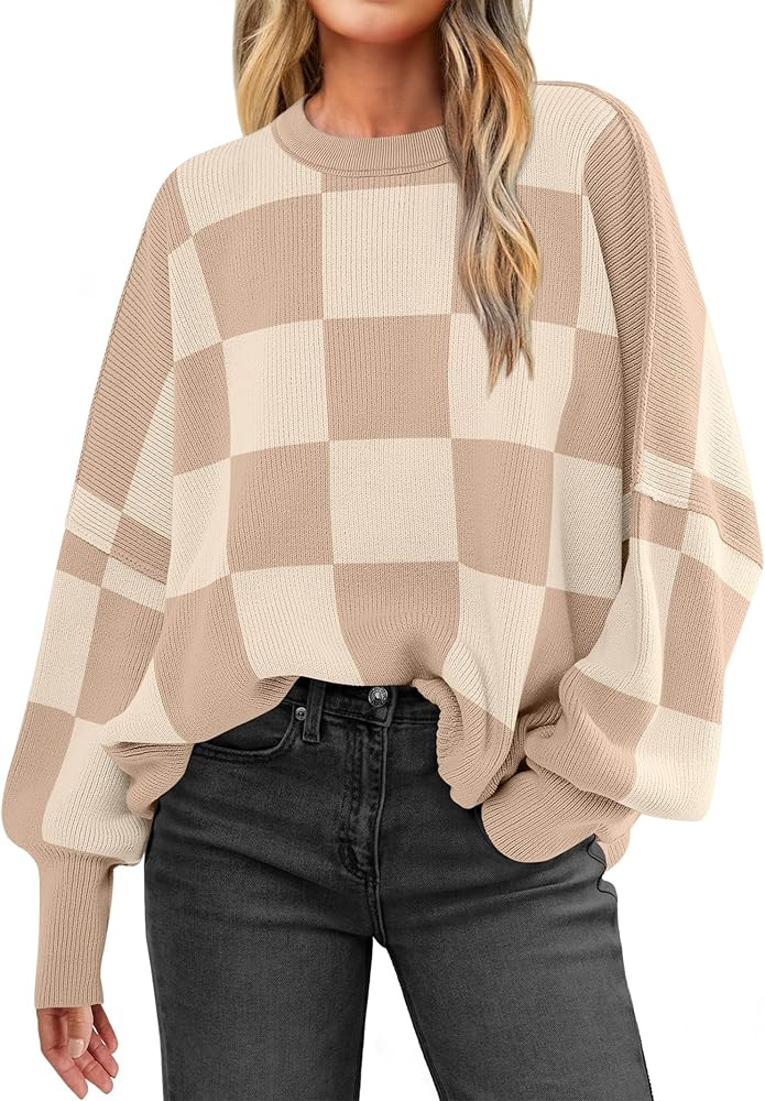 ANRABESS Womens Oversized Sweaters Fall 2025 Fashion Crewneck Batwing Long Sleeve Side Slit Knit ... | Amazon (US)