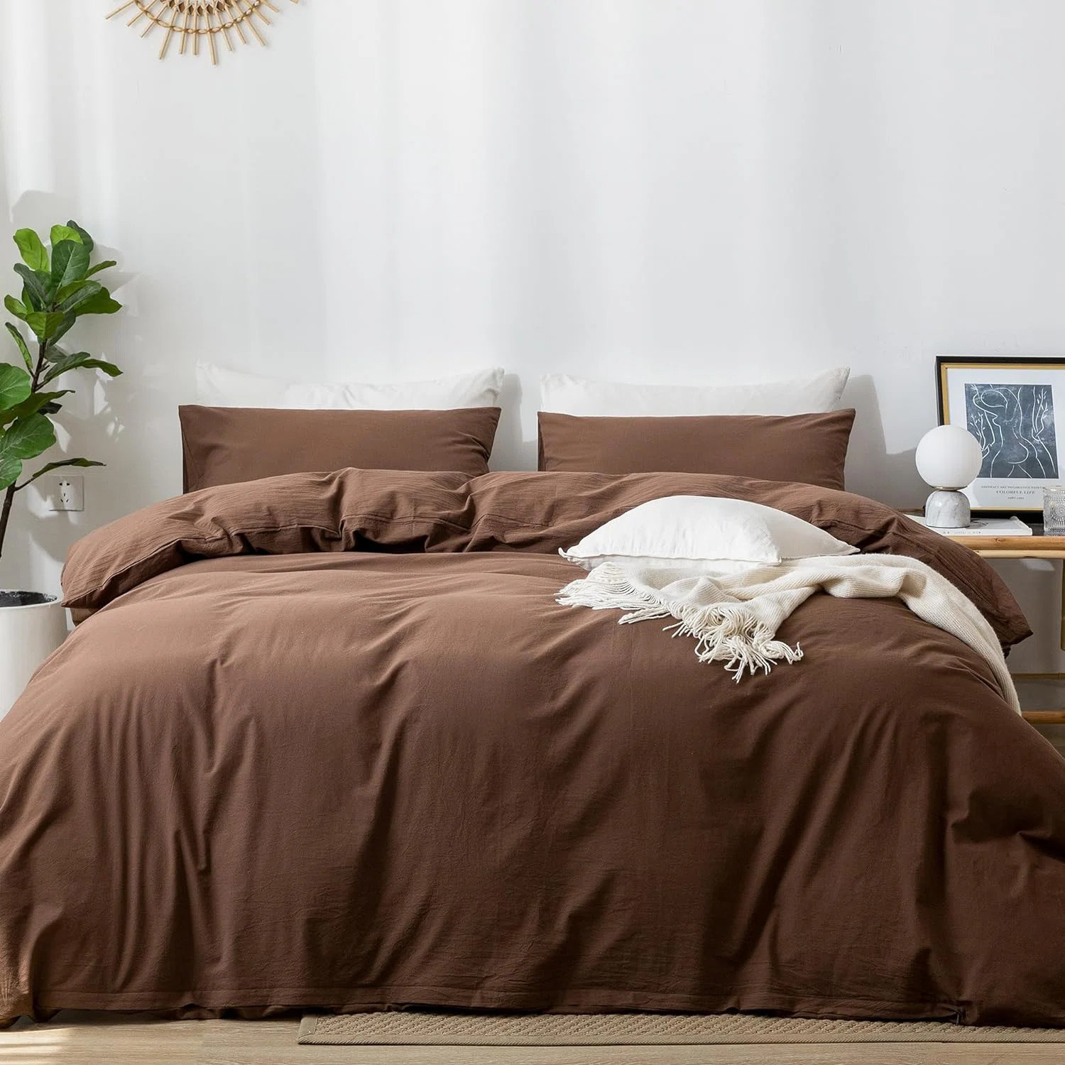 MooMee Duvet Cover Set 100% Washed Cotton Linen Like Textured Lightweight | Wayfair North America