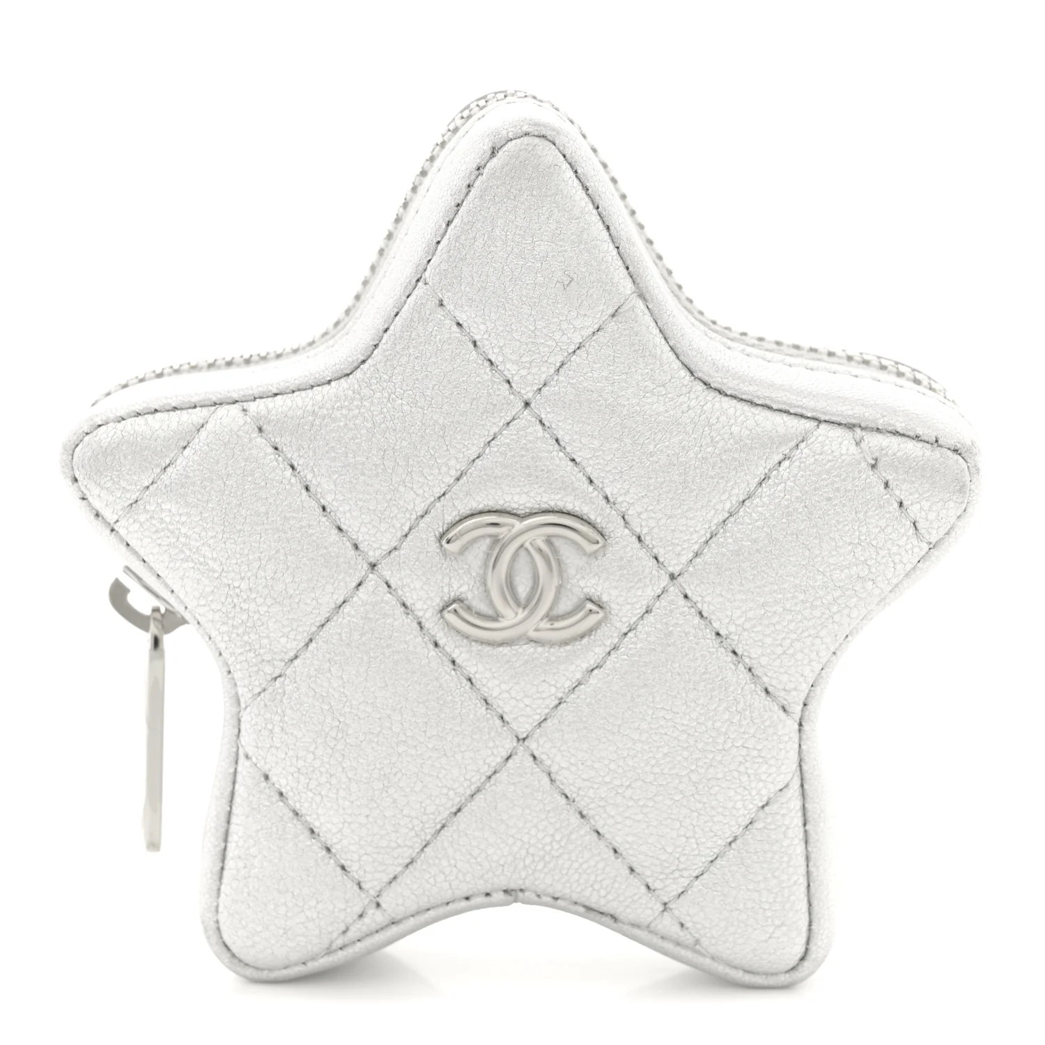 Metallic Lambskin Walk Of Fame Star Clip On Coin Purse Silver | FASHIONPHILE (US)