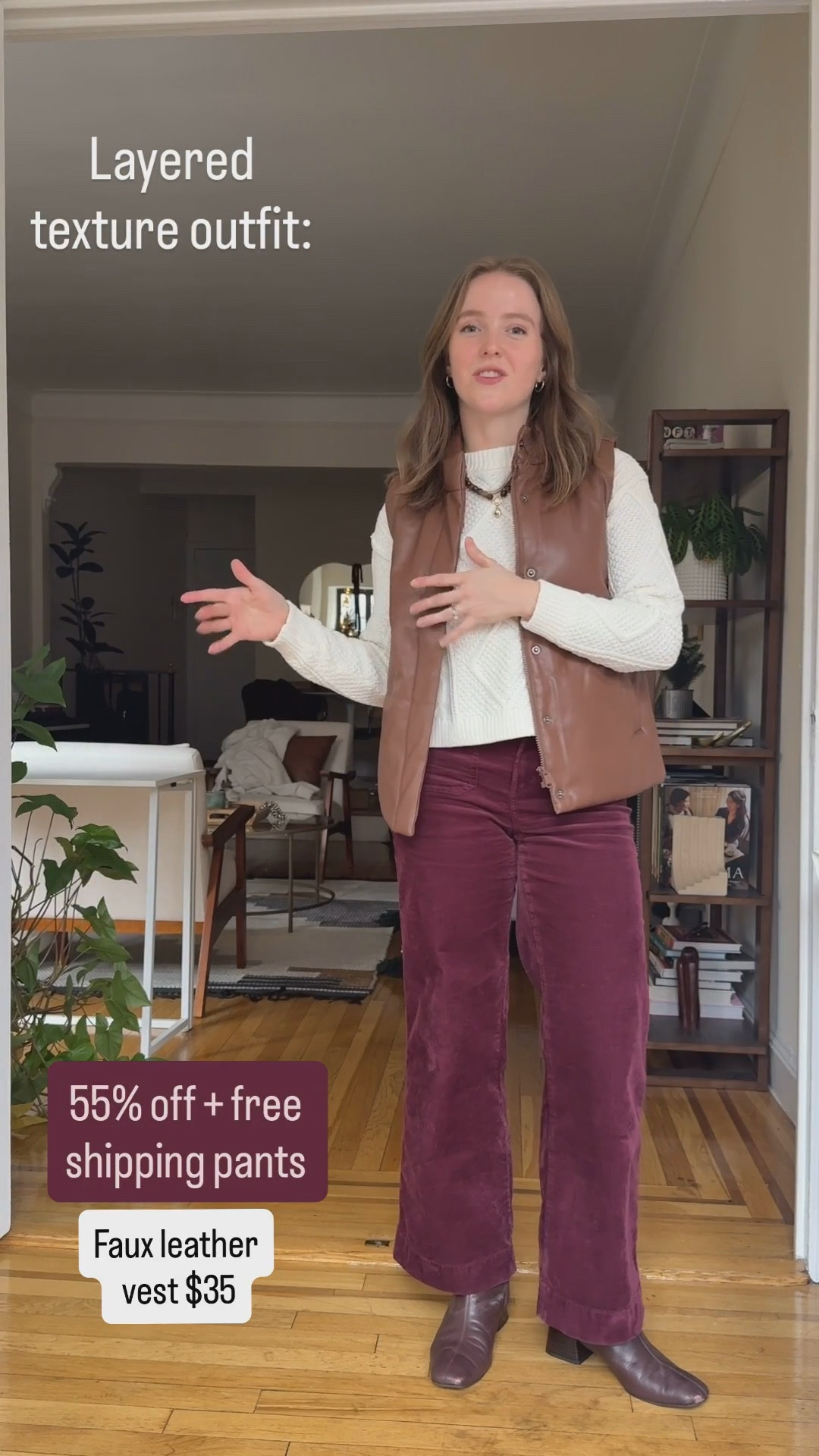 Cozy on sale winter outfit
Xs faux leather vest on sale 
0 Petite corduroy pants free shipping & on sale
Xs organic cotton sweater free shipping 

#LTKSaleAlert #LTKPetite