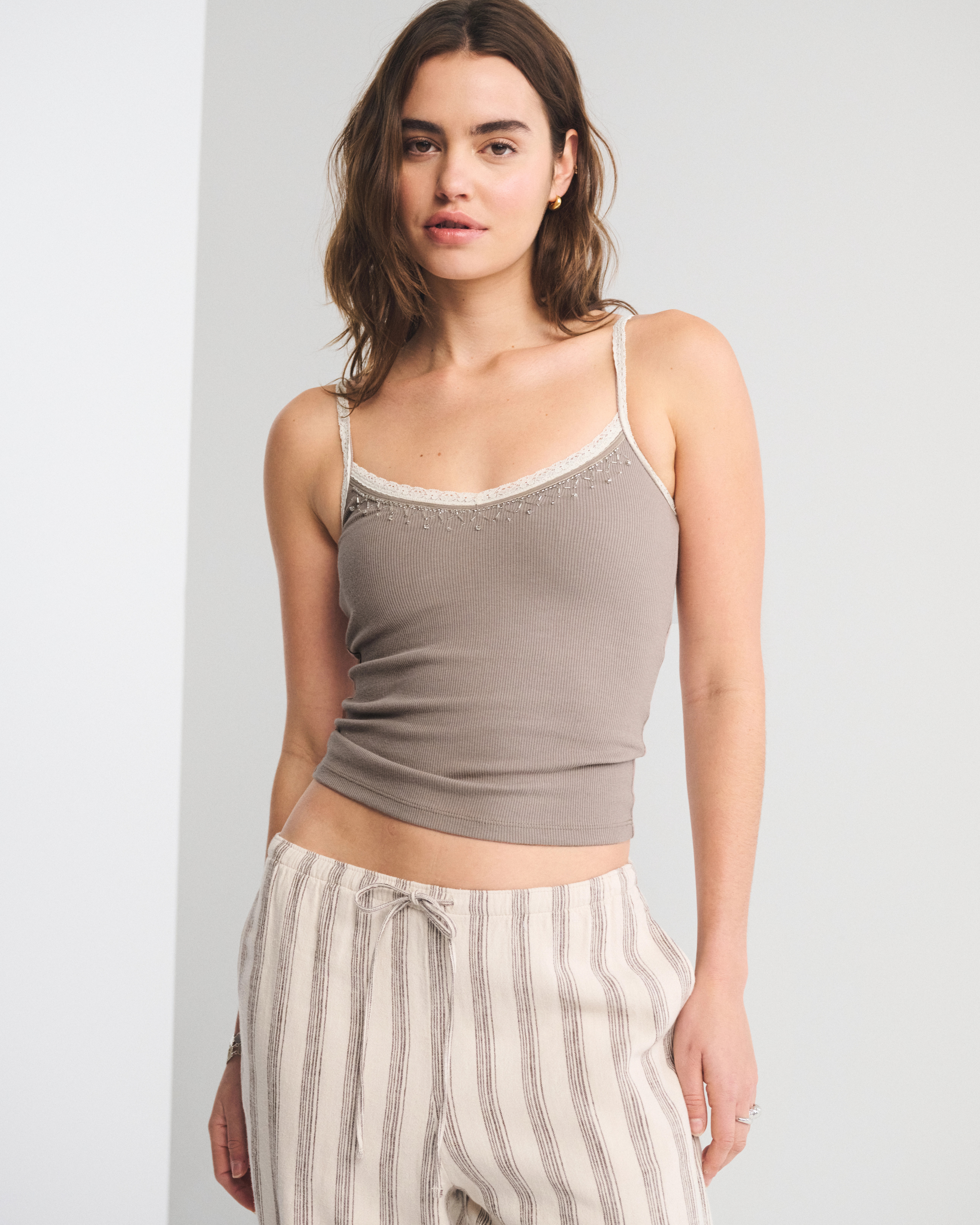 Embellished Rib Cami | Abercrombie & Fitch (US)