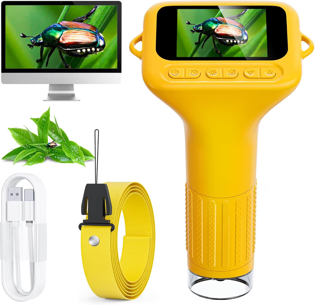 Digital Microscope for Kids, 2" Screen 1000X Handheld Microscope HD Pocket Portable Microscopes Camera, Science Edu Fun Birthday Gifts Toys for Ages 4-12 Children Students Boys Girls -Yellow | Amazon (US)
