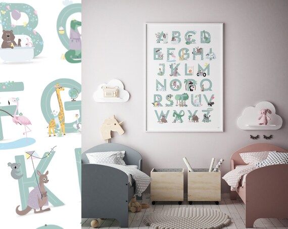 Alphabet Print - ABC Print - Nursery Print - Nursery Wall Art - Children's Prints - Alphabet Post... | Etsy (US)