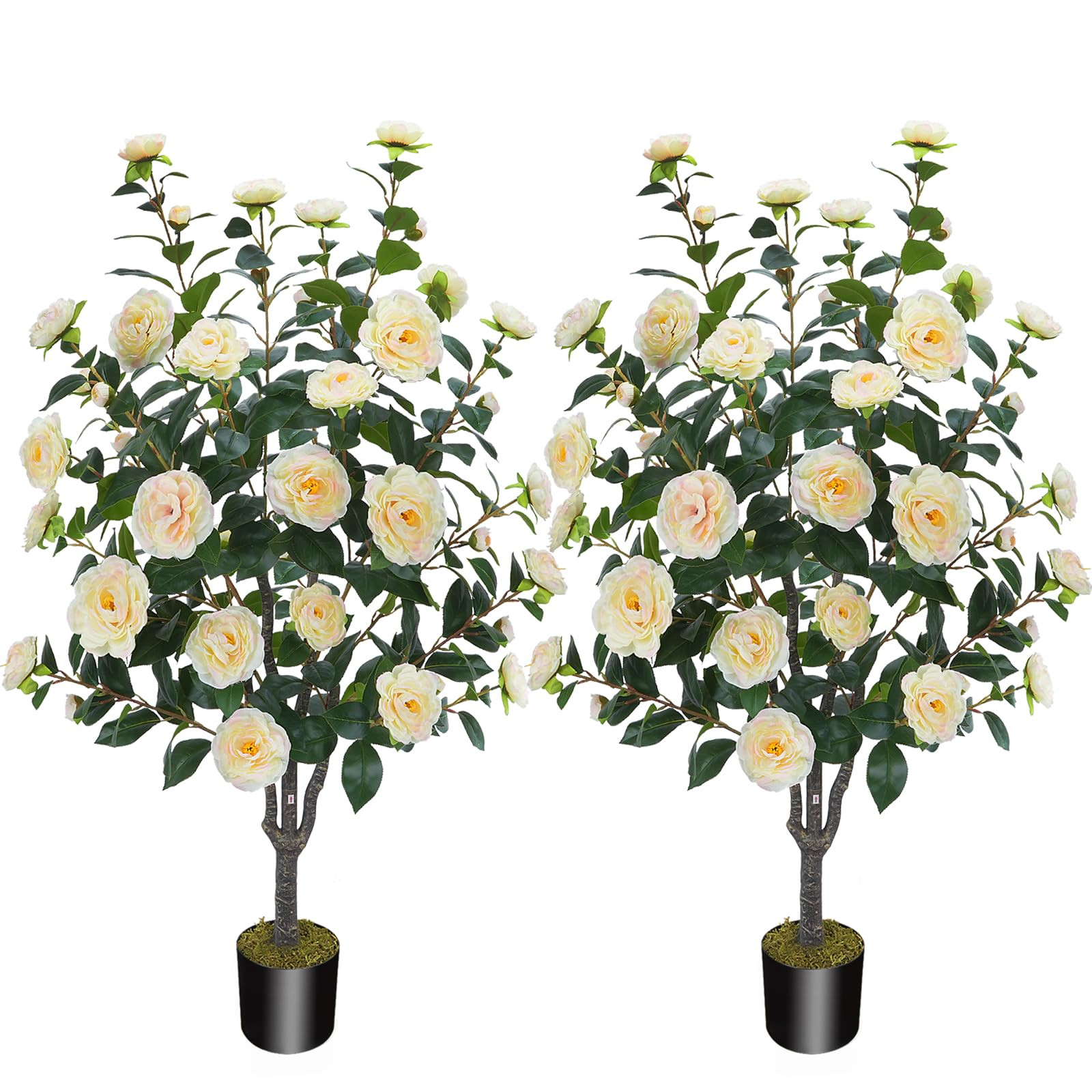 3.6FT Artificial Camellia Fake Tree, Artificial Plants & Flowers with 32 Yellow Pink Flowers for ... | Amazon (US)