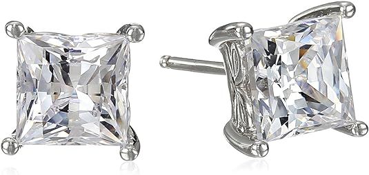 Platinum or Gold-Plated Sterling Silver Swarovski Zirconia Princess-Cut Stud Earrings | Amazon (US)