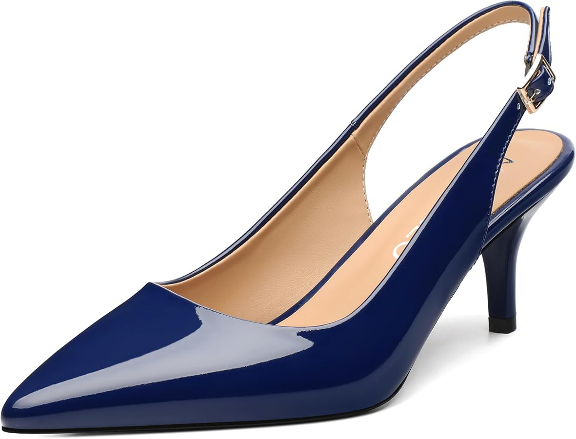 NUMALEO Slingback Heels for Women Pointed Close Toe Kitten Heels Patent Pumps Dress Party Comfy S... | Amazon (US)