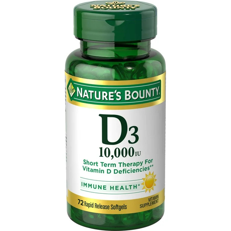 Nature's Bounty Vitamin D3 Softgels, 250 mcg, 10000 IU, 72 Ct | Walmart (US)