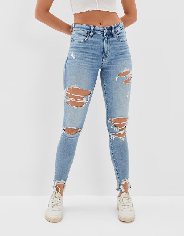 AE Real Good Upcycled Ne(x)t Level Ripped High-Waisted Jegging | American Eagle Outfitters (US & CA)