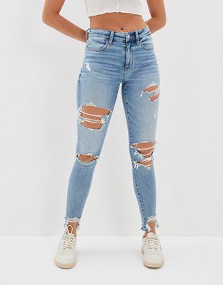 AE Real Good Upcycled Ne(x)t Level Ripped High-Waisted Jegging | American Eagle Outfitters (US & CA)