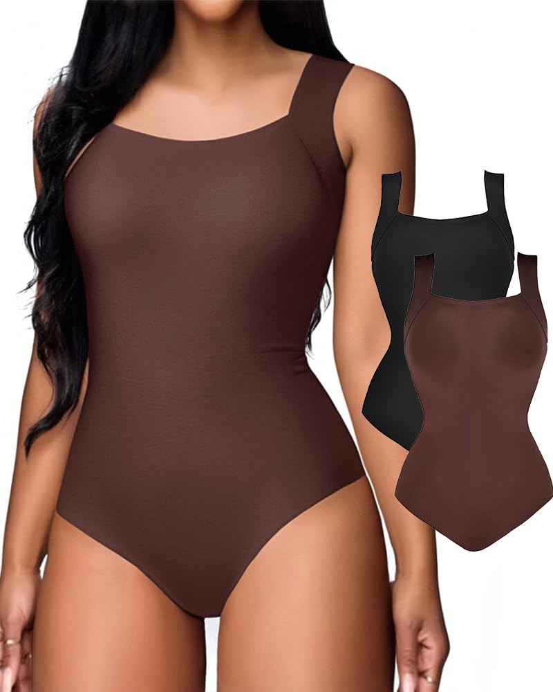 ChicMe Women's Bodysuit Tops U Neck Shapewear Built-in Bra Sleeveless High Strechy Slim Fit Tank ... | Amazon (US)