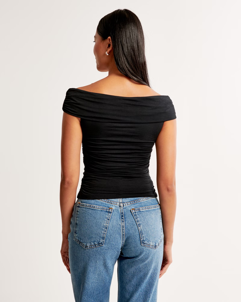Off-The-Shoulder Ruched Rose Top | Abercrombie & Fitch (US)