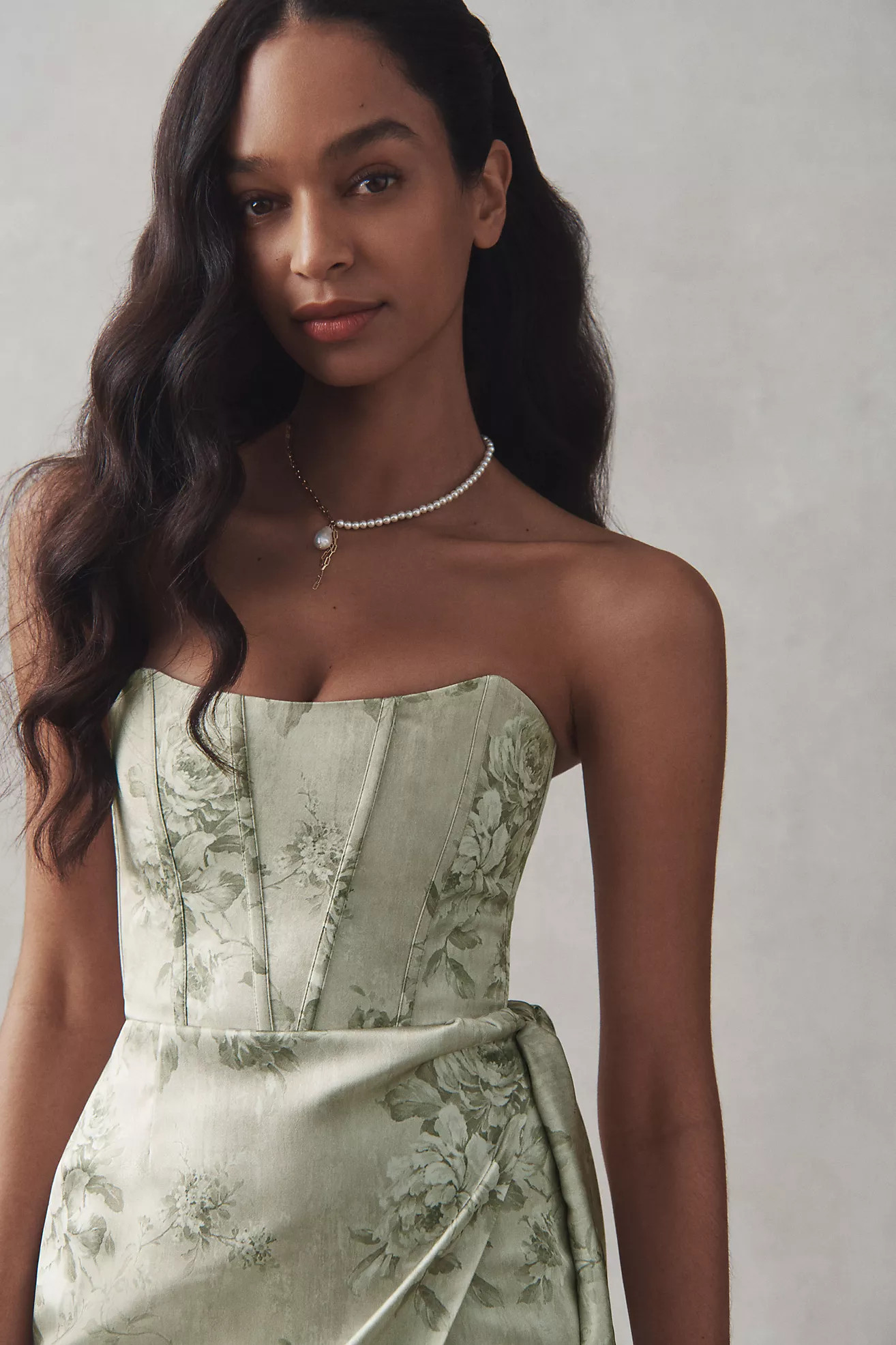 V. Chapman June Printed Corset Front-Slit Satin Gown | Anthropologie (US)