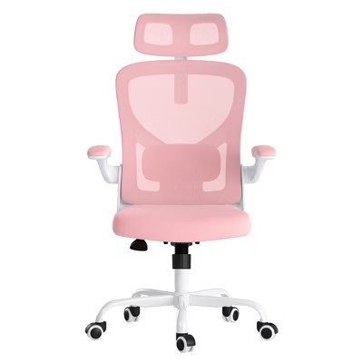 Racxily Ergonomic Office Chair, Home Office Desk Chair with Headrest, High Back Computer Chair with Armrests for Home Office, White & Pink | Target