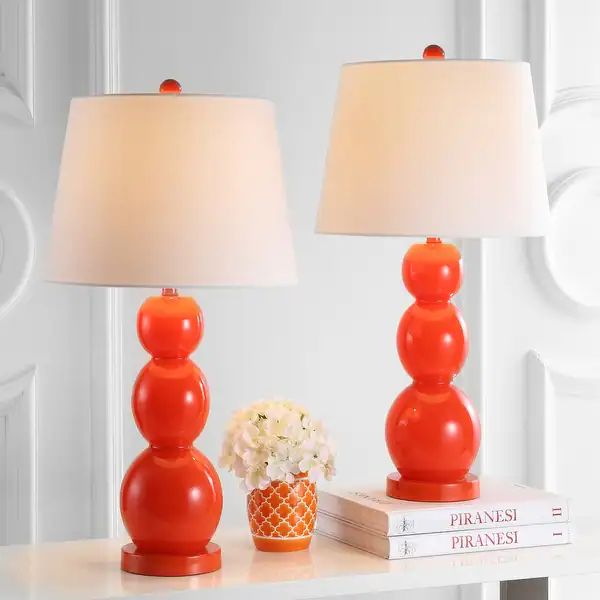 SAFAVIEH Lighting 28-inch Jayne Three Sphere Glass Orange Table Lamp (Set of 2) - 14"x14"x26.5" | Bed Bath & Beyond