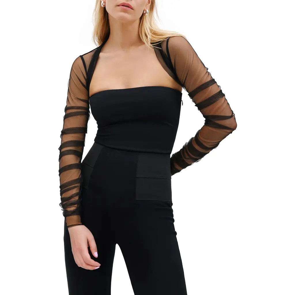 Marcella Madison Sheer Mesh Bolero in Black at Nordstrom, Size X-Small | Nordstrom