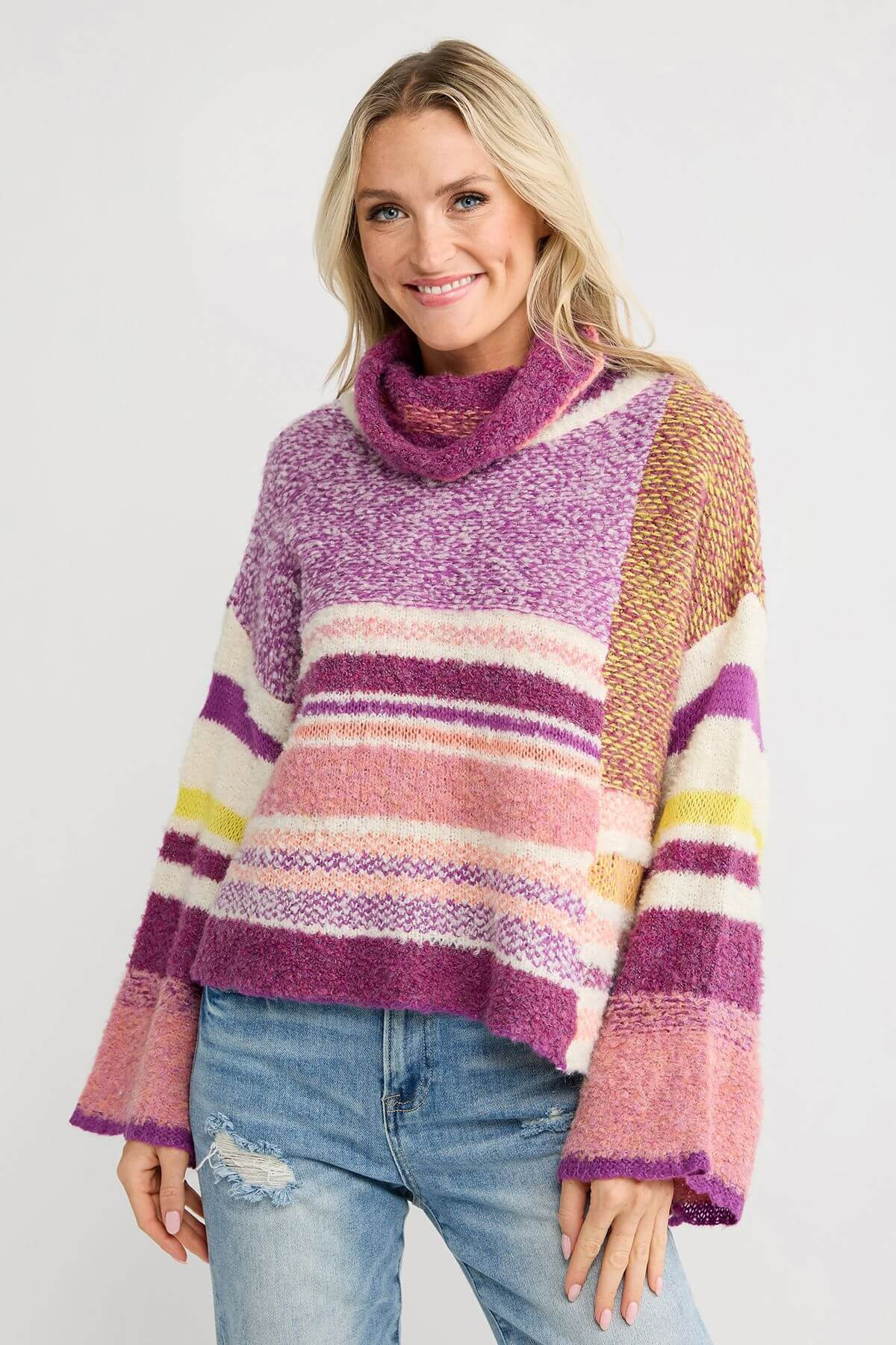 Fate Multi Color Swing Turtleneck Sweater | Social Threads