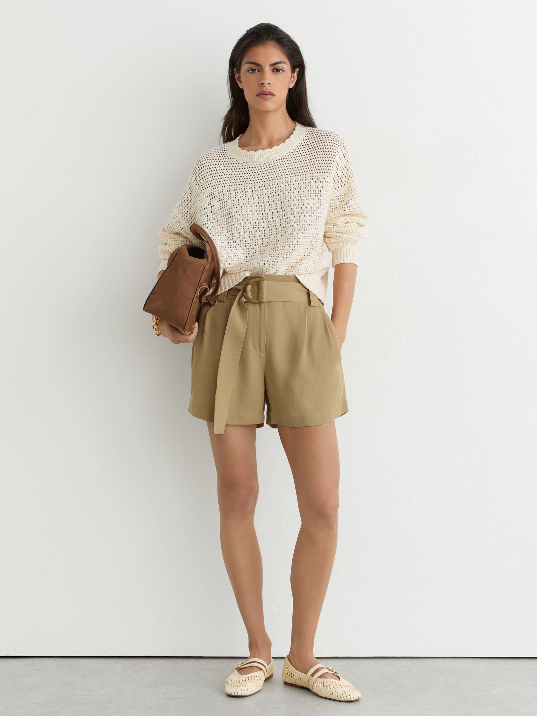 Reiss Twill Belted Relaxed Shorts in Neutral | REISS | Reiss DE