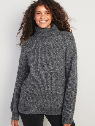 Marled Shaker-Stitch Tunic-Length Turtleneck Sweater for Women | Old Navy (US)