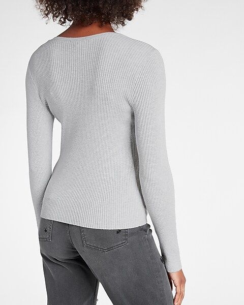 Ribbed Fitted V-neck Sweater | Express