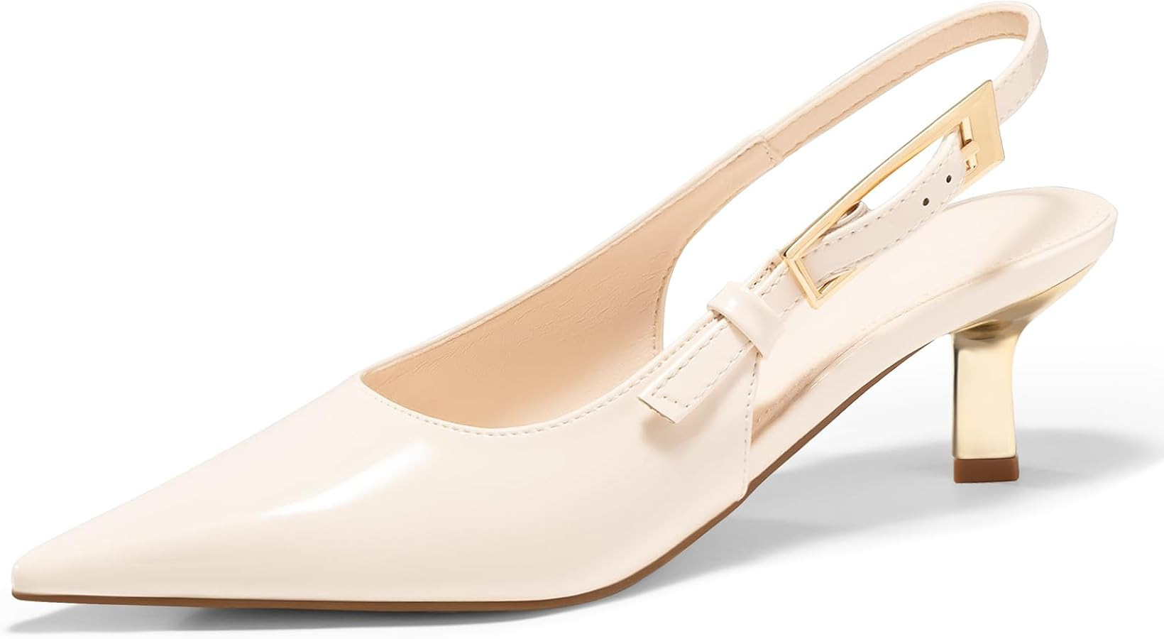 Coutgo Womens Slingback Kitten Heels Closed Pointed Toe Pumps Buckle Strap Wedding Party Dress Sh... | Amazon (US)
