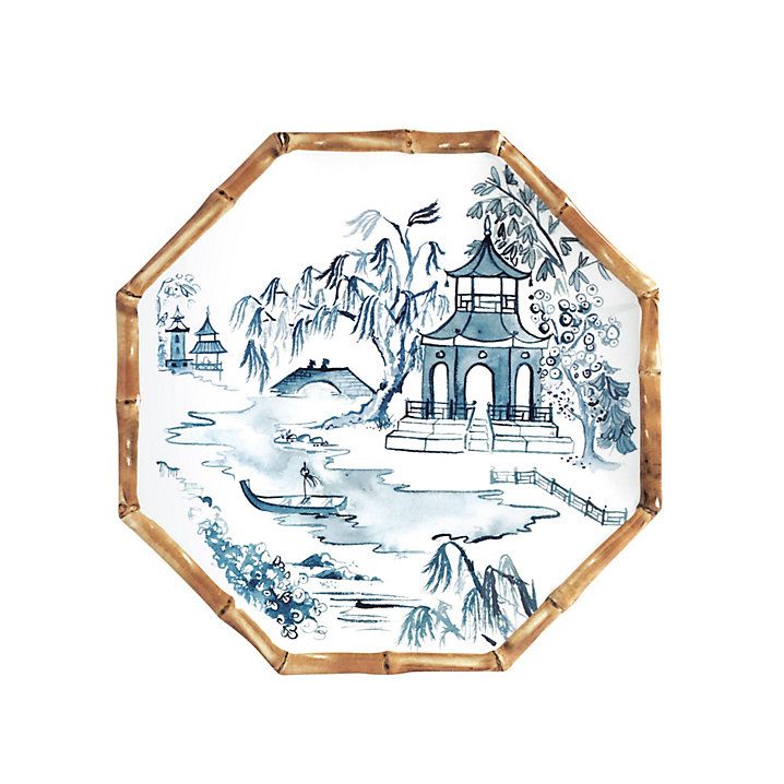 Bamboo Melamine Accent Plate Set with Chinoiserie & Painted Bamboo Frame | Ballard Designs, Inc.