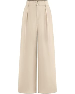 BTFBM Women Wide Leg Dress Pants 2025 High Waisted Button Pleated Business Casual Trousers Office... | Amazon (US)
