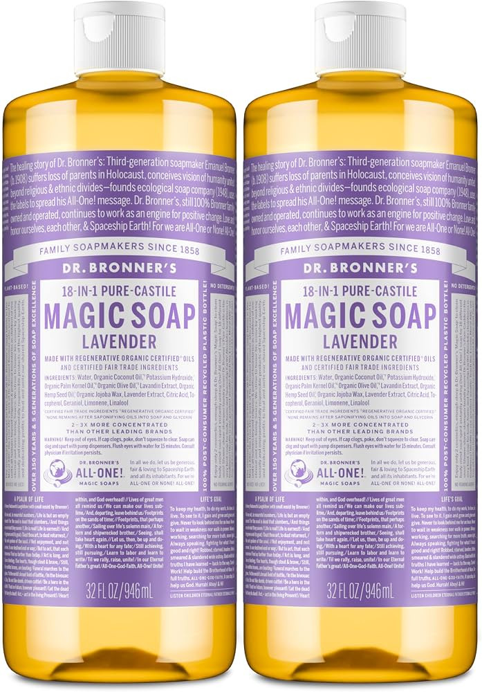 Dr. Bronner's Magic Soap - Pure-Castile Liquid Soap (Lavender, 32 ounce, 2-Pack) -Regenerative Or... | Amazon (US)