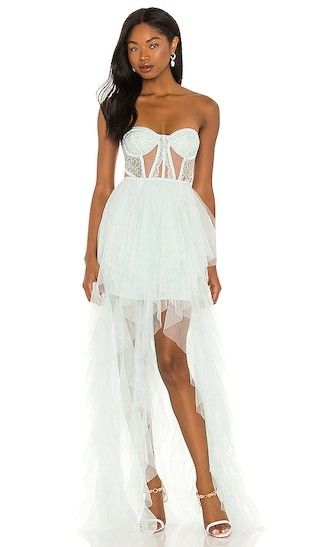 X REVOLVE Bustier Hi Low Gown in Blue | Revolve Clothing (Global)