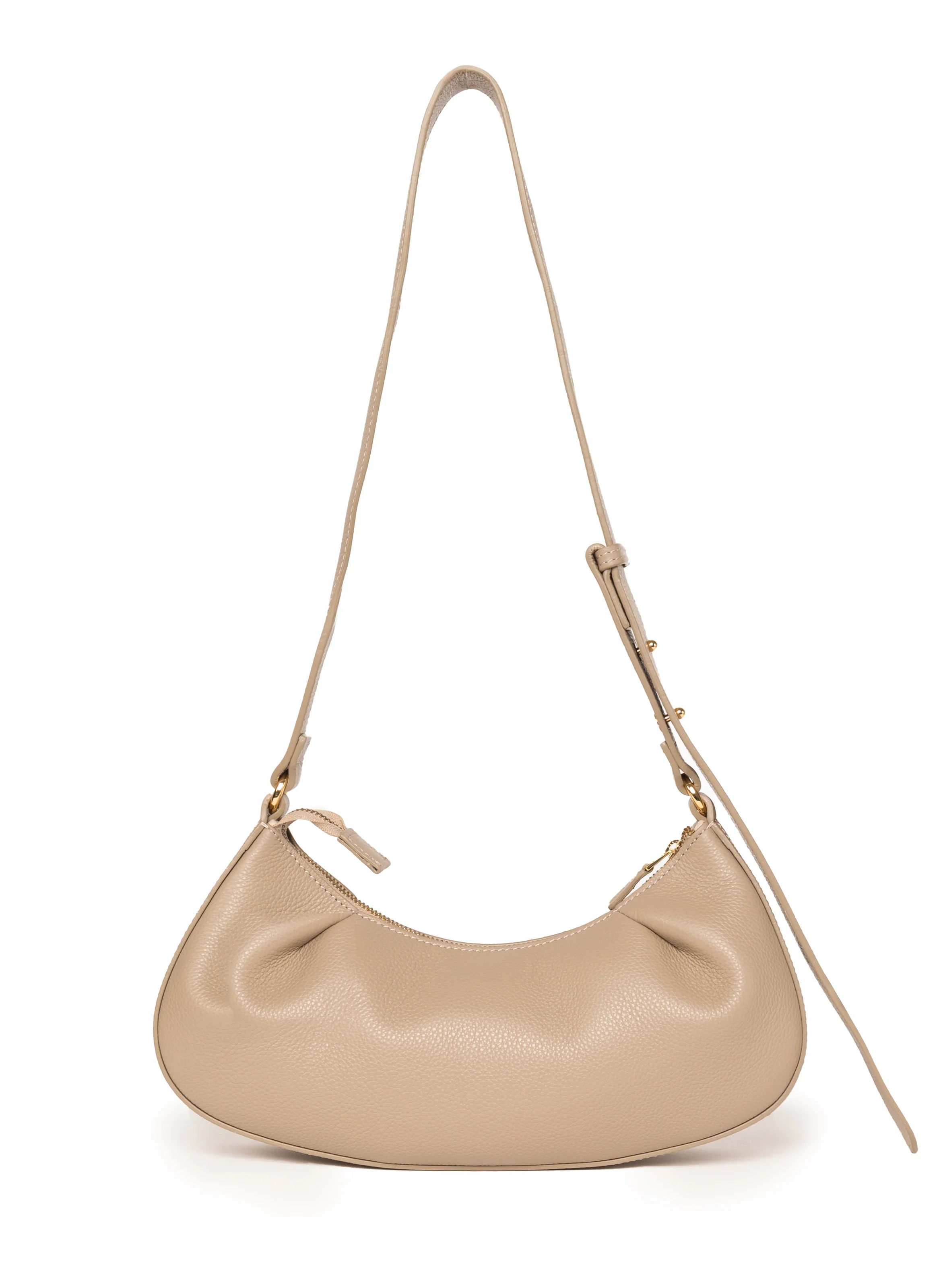 Dimple Moon Pebbled Leather Taupe | Elleme