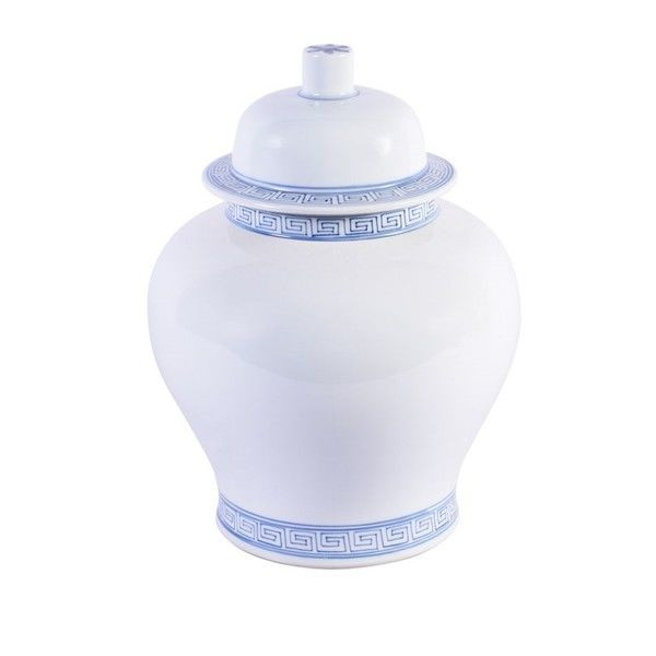 Blue & White Porcelain Temple Jar With Greek Key Trim | Scout & Nimble