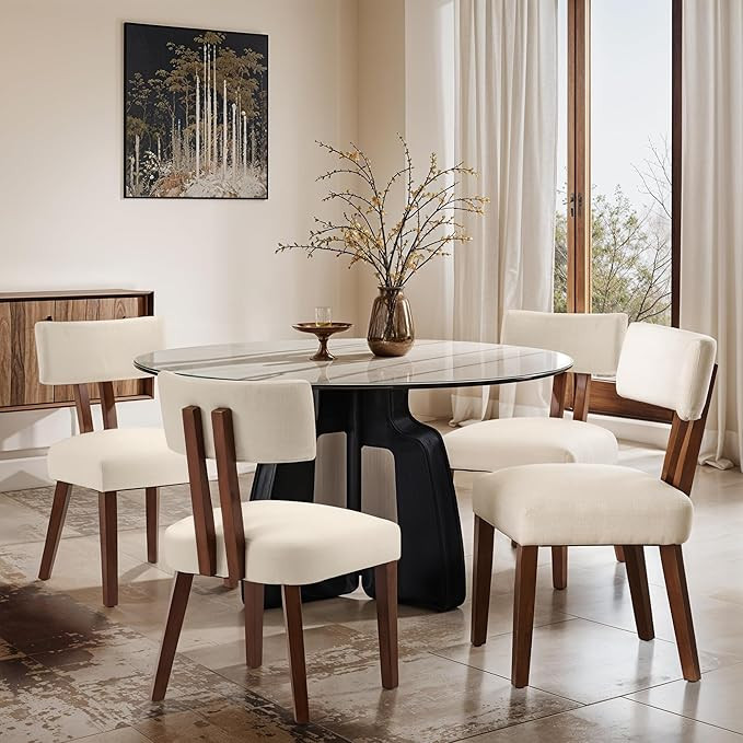 MOJAY Dining Chairs Set of 4, Mid Century Modern Kitchen Chair Linen Fabric Side Chairs with Curv... | Amazon (US)