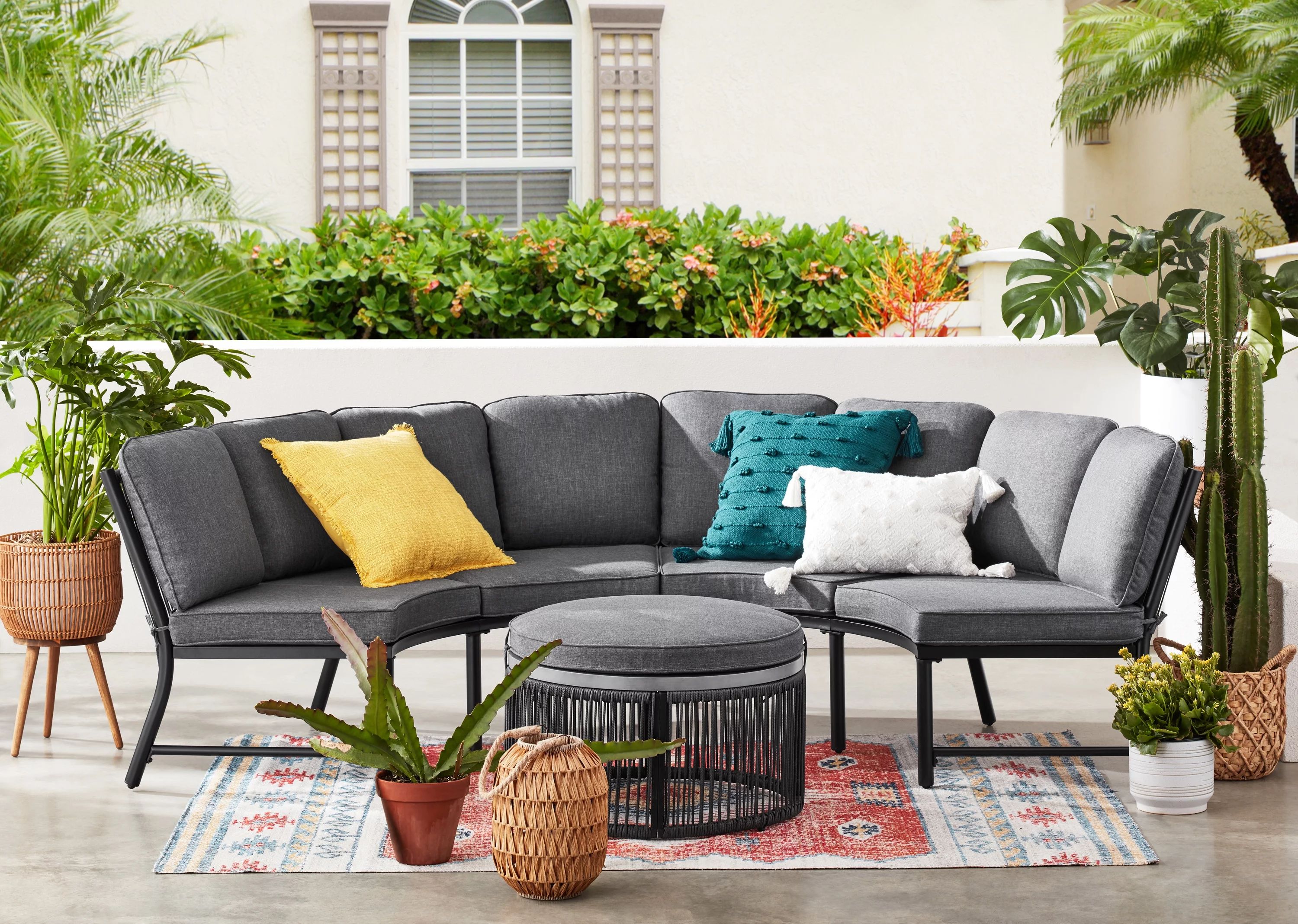 Mainstays Lawson Ridge 3-Piece Steel Curved Outdoor Sectional Set with Cushions, Gray - Seats 4 | Walmart (US)