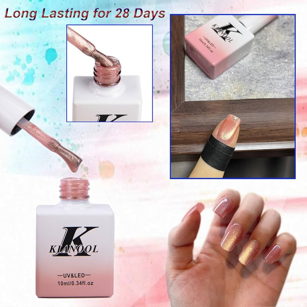 Cat Eye Gel Nail Polish Set, 6 Pcs Glitter Shimmer Cateye Gel with Magnet Soak Off UV LED Nail Ca... | Amazon (US)