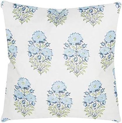ArogGeld Lisa Fine Mughal Flower Throw Pillow Cover Monsoon Flower Cushion Cover Blue Accent Pill... | Amazon (US)