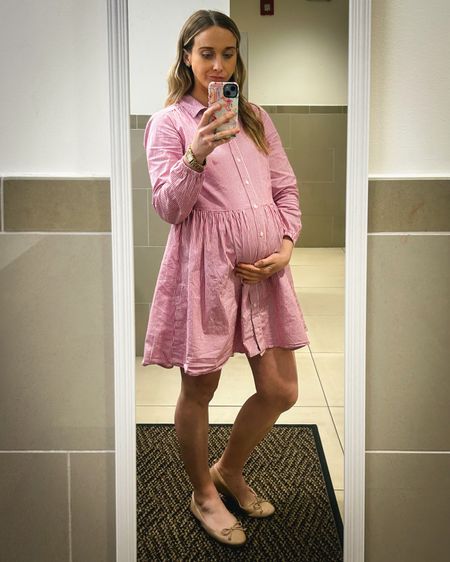 Posting again bc this pink pinstripe shirt dress from J. crew Factory has gotten SO many compliments every time I wear it! Maternity and post-bump friendly- you can go wrong with this dress for all the mamas and mamas to be looking for an easy, classic look!

Also, I live in these River Island cream ballet flats from ASOS. They've been one of my favorite work shoes! They are sadly out of stock atm, but I have tagged a great pair from ASOS Design for only $19.99. They come is so many cute colors! May have to get the blue ones 😬 🛍️ 👠 



#LTKFindsUnder50 #LTKBump #LTKSaleAlert