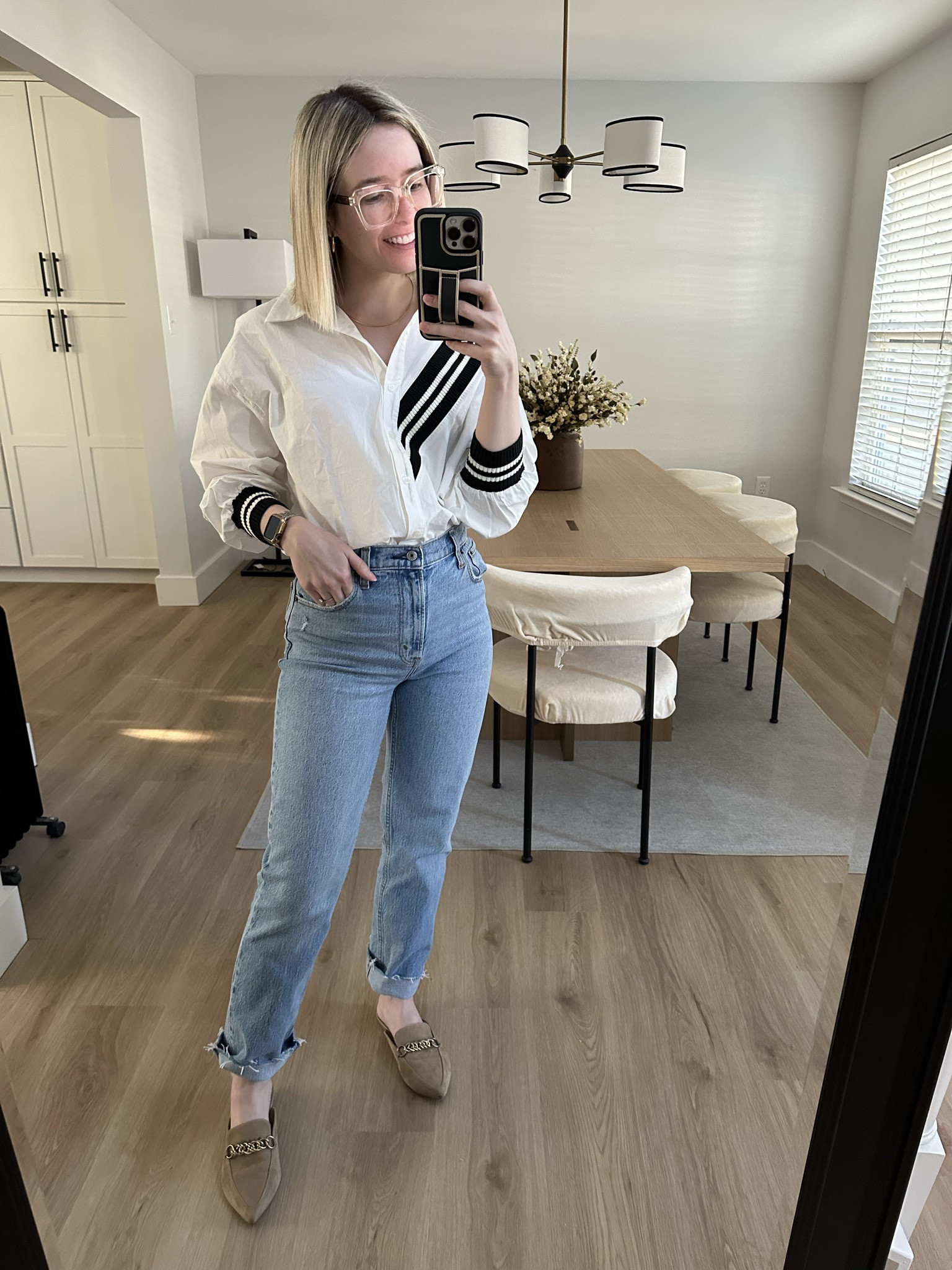 Vici Hastings Varsity Stripe Button Down Top Small tts

Abercrombie Ultra High Rise 90s Straight Jean 25s tts

Steve Madden pointed toe chain mules tts

#LTKsalealert #LTKstyletip #LTKMostLoved