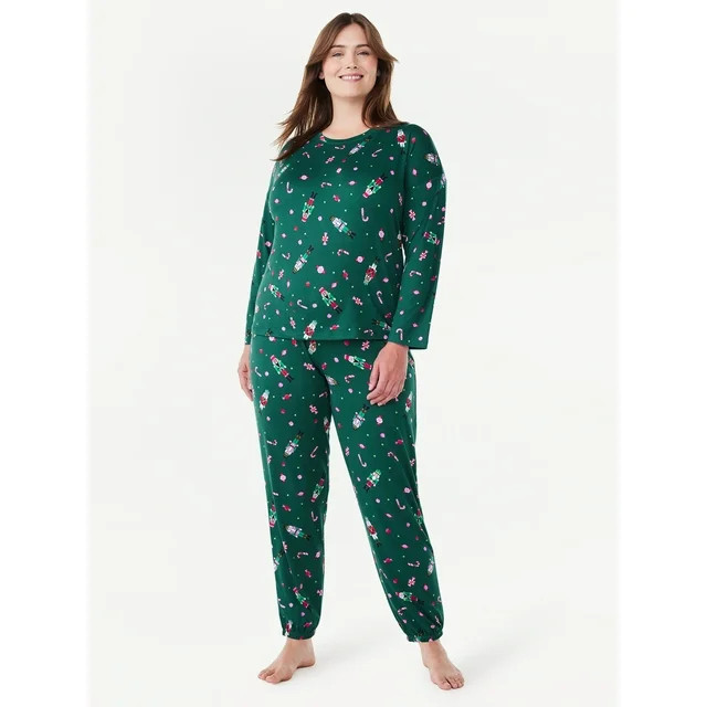 Joyspun Women’s Long Sleeve Tee and Joggers, 2-Piece Pajama Set, Sizes S-3X | Walmart (US)