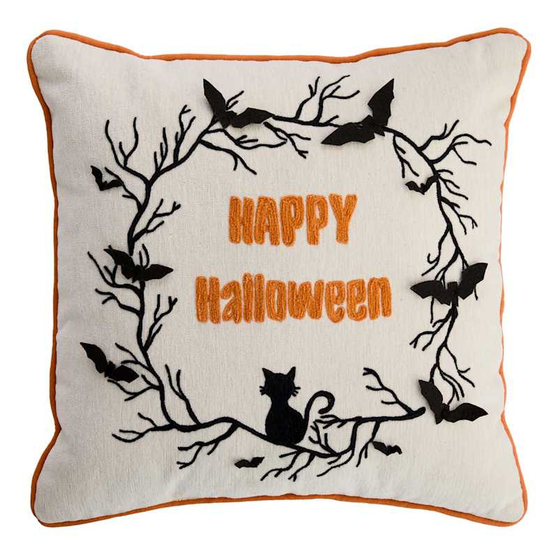 Happy Halloween Embroidered Chenille & Velvet Throw Pillow, 18" | At Home