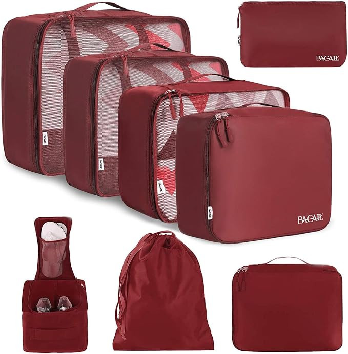 BAGAIL 8 Set Packing Cubes Luggage Packing Organizers for Travel Accessories-Wine Red | Amazon (US)